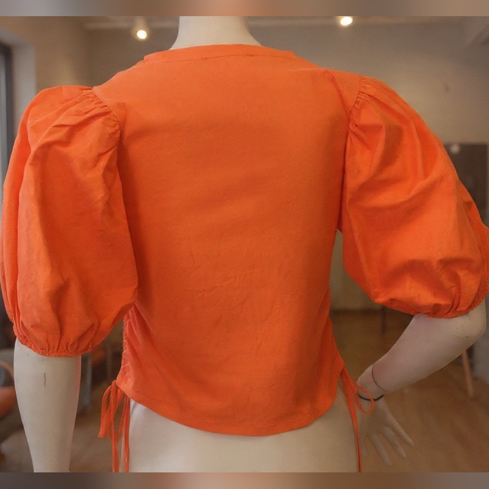 Zara Orange Crop Style Puffy Sleeves Women's Small - Picture 2 of 2